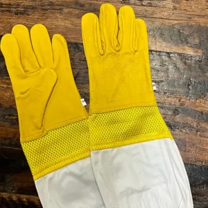 Economy Yellow Leather Beekeeping Gloves with Canvas Sleeve